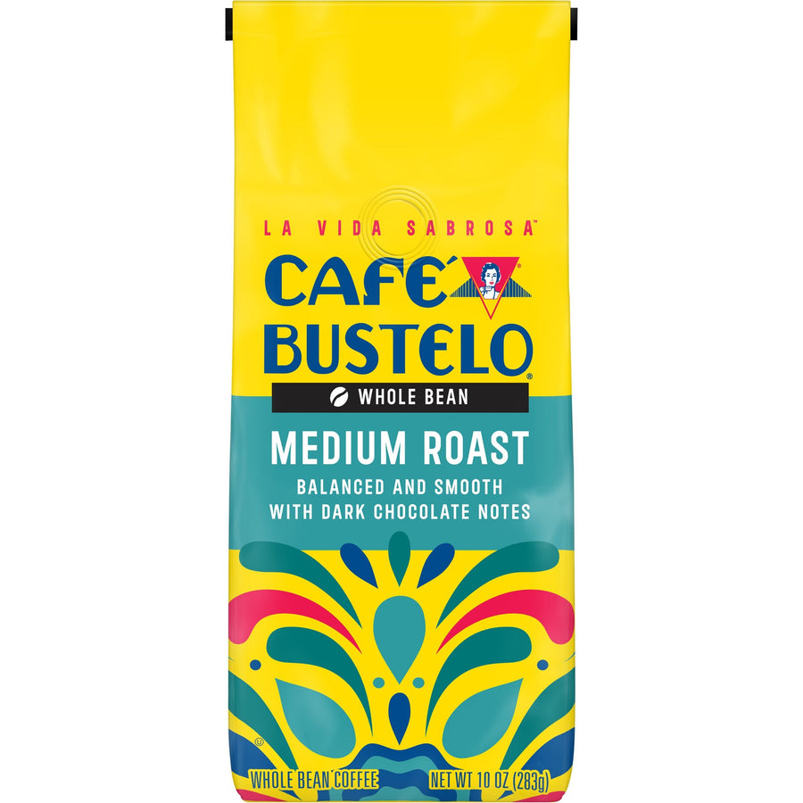 Cafe Bustelo Medium Roast Whole Bean Coffee, 10 oz, Front of Pack